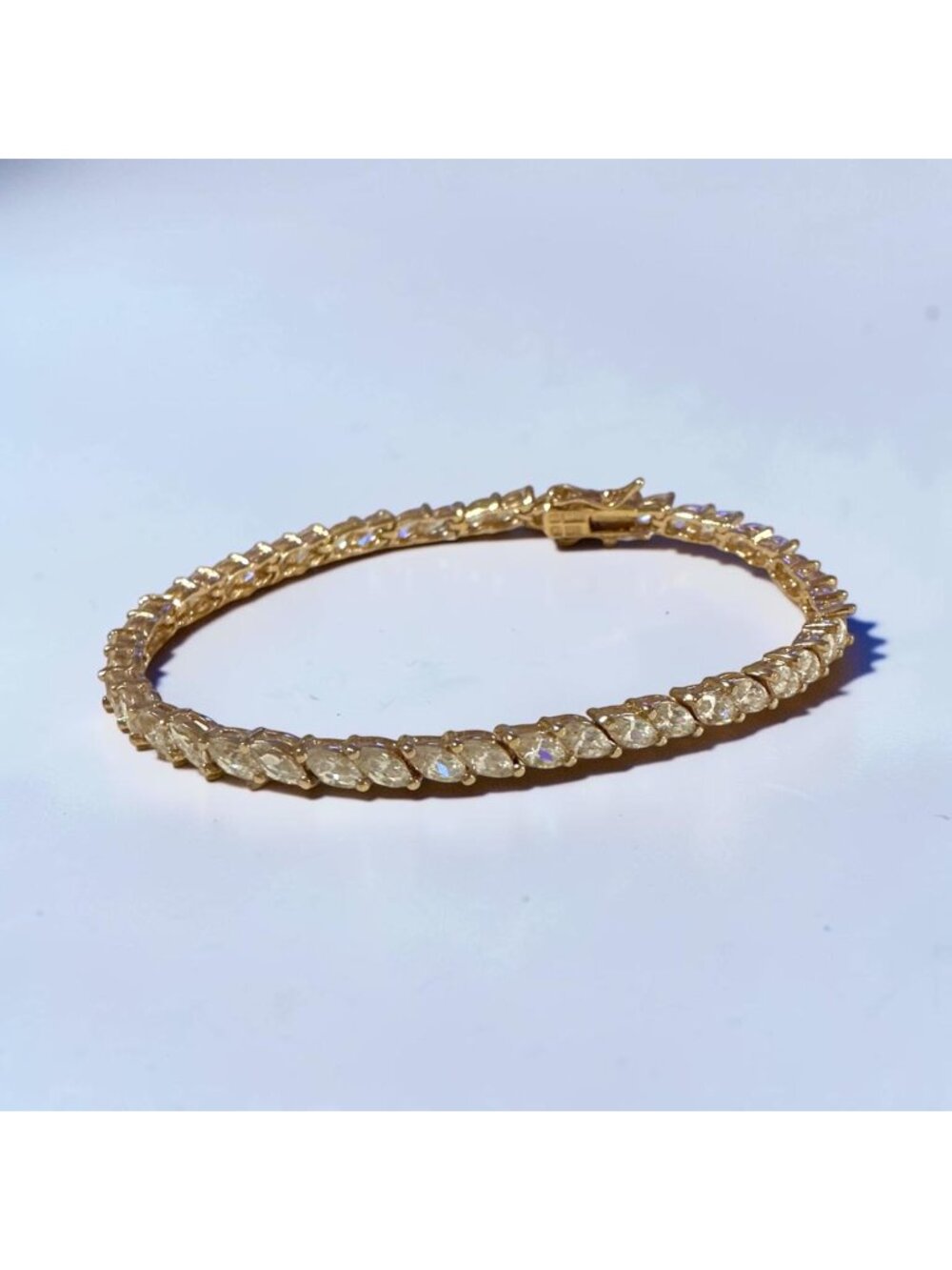 Marquise Cut Cubic Zirconia & Sterling Silver 7.5" Tennis Bracelet 9.2 Grams Sig